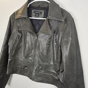 Rampage Dark Taupe Spec Motorcycle Jacket Leather Zipped Pockets Full-Zip Size L